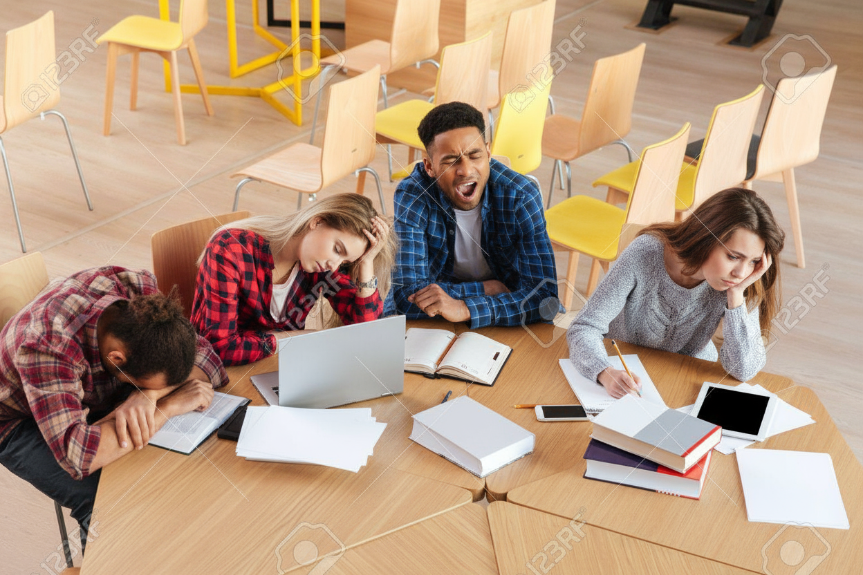 Estudantes cansados e estressados
